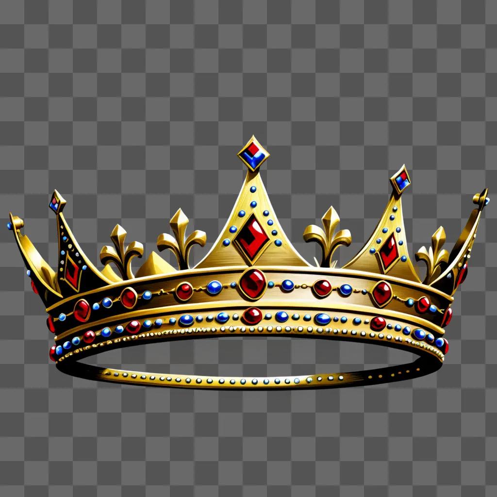 golden crown with blue and red jewels