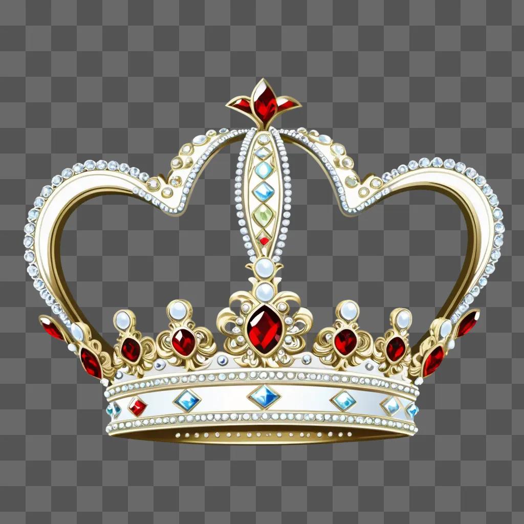 golden crown with red jewels and white pearls