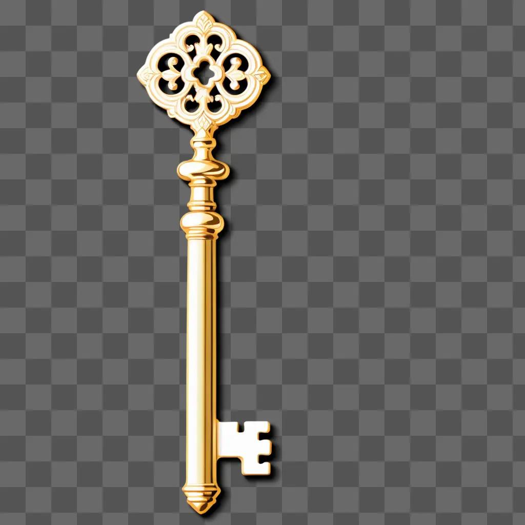 golden key is displayed against a beige background