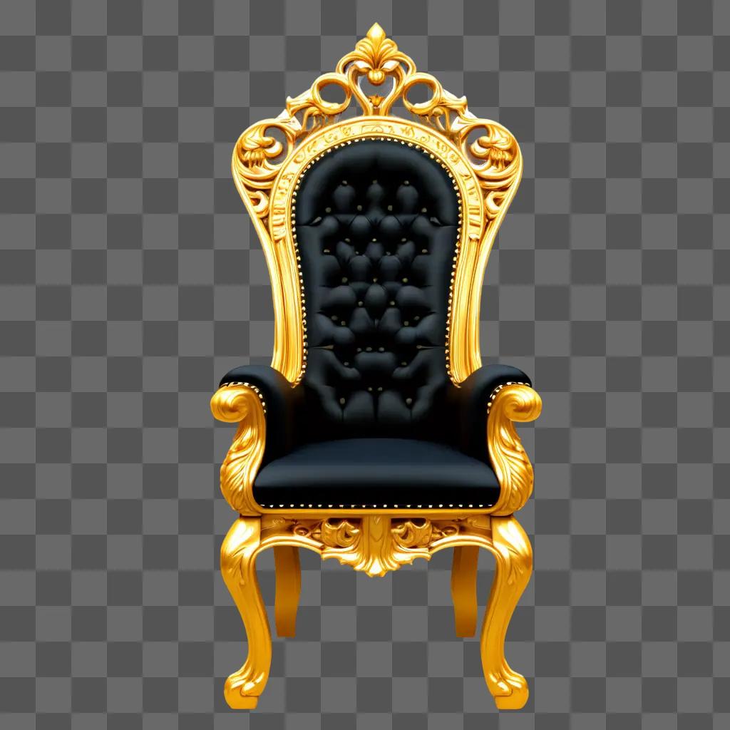 golden throne chair with a black upholstered seat and back