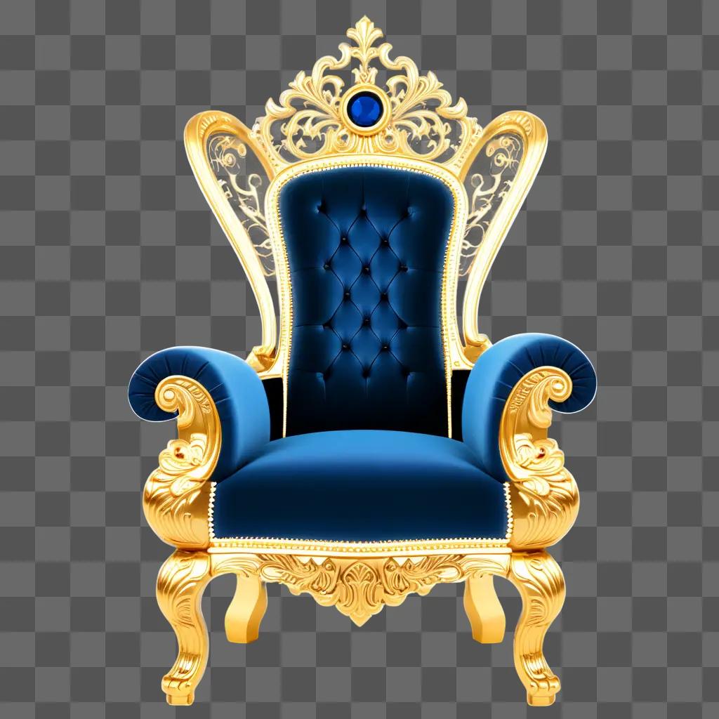 golden throne chair with a blue seat