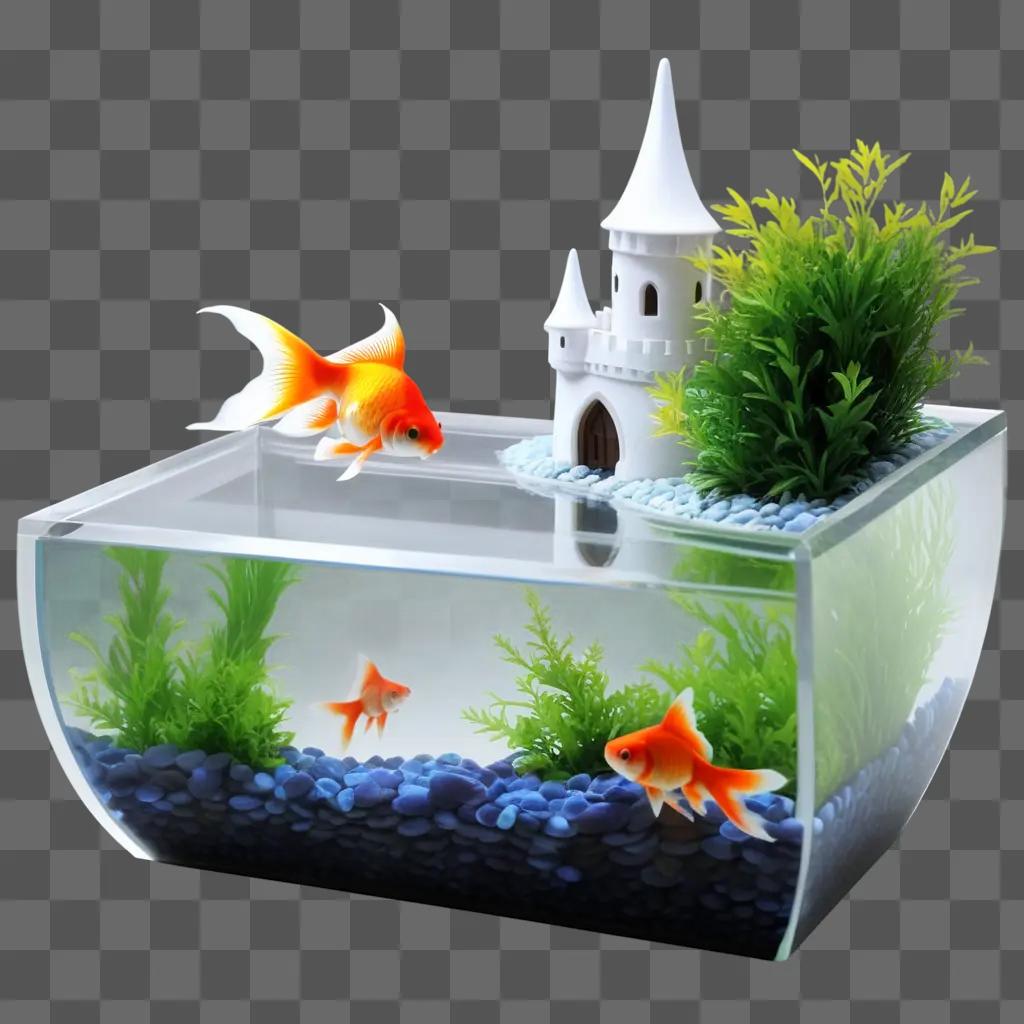 goldfish pond with a castle in it