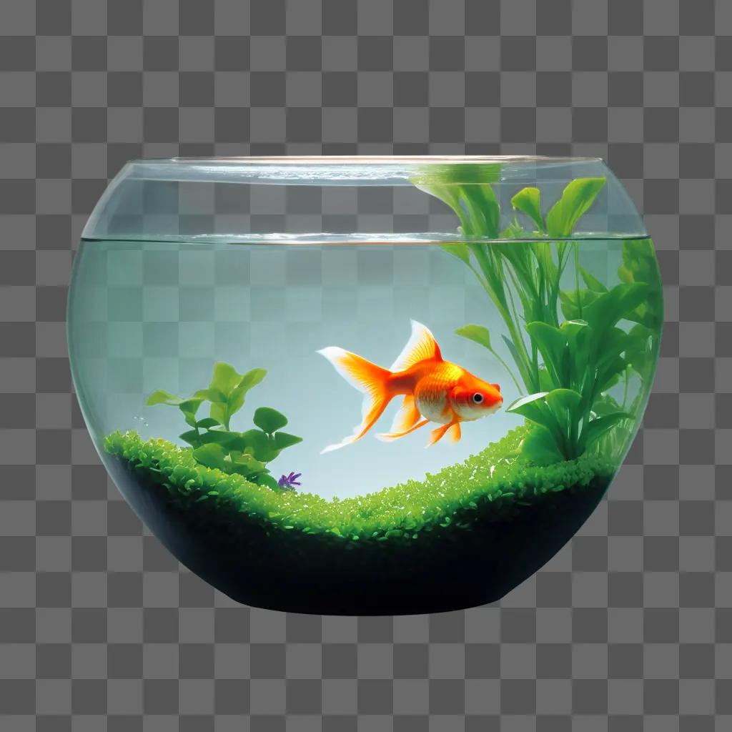 goldfish swims in a clear, green aquarium