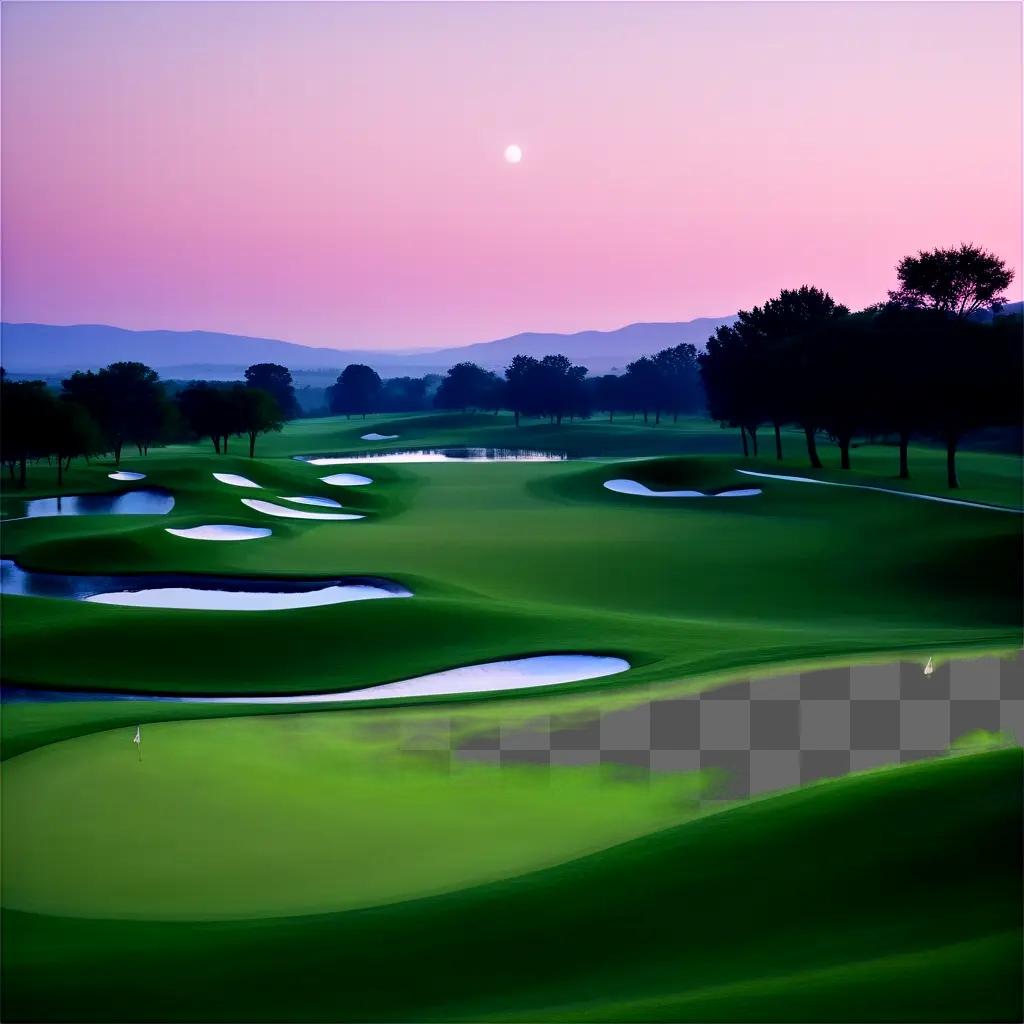 golf course under a beautiful sunset