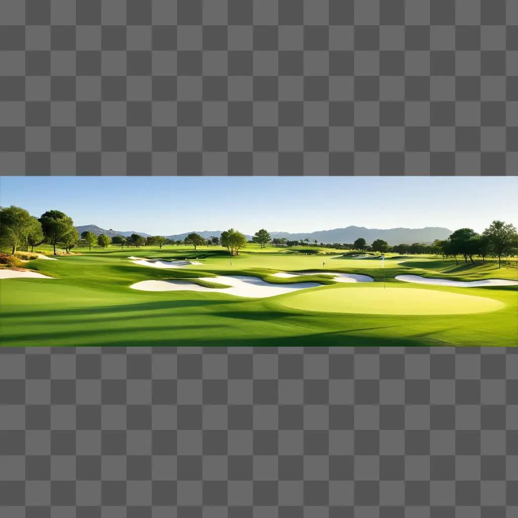 golf course with mountains and trees in the background