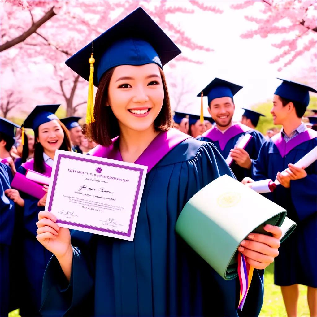 graduate shows off her diploma and diploma holder