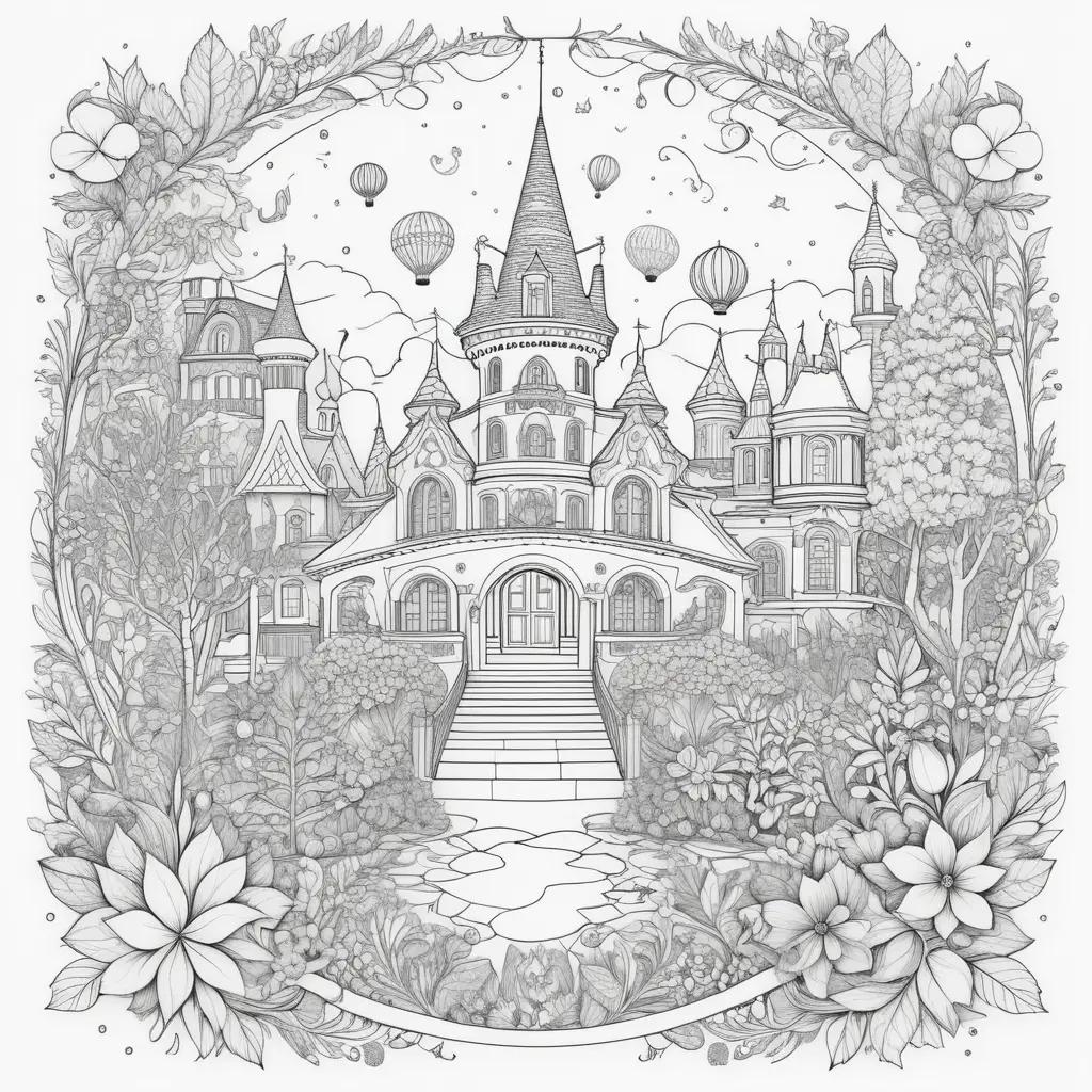 grand castle drawing in a coloring page