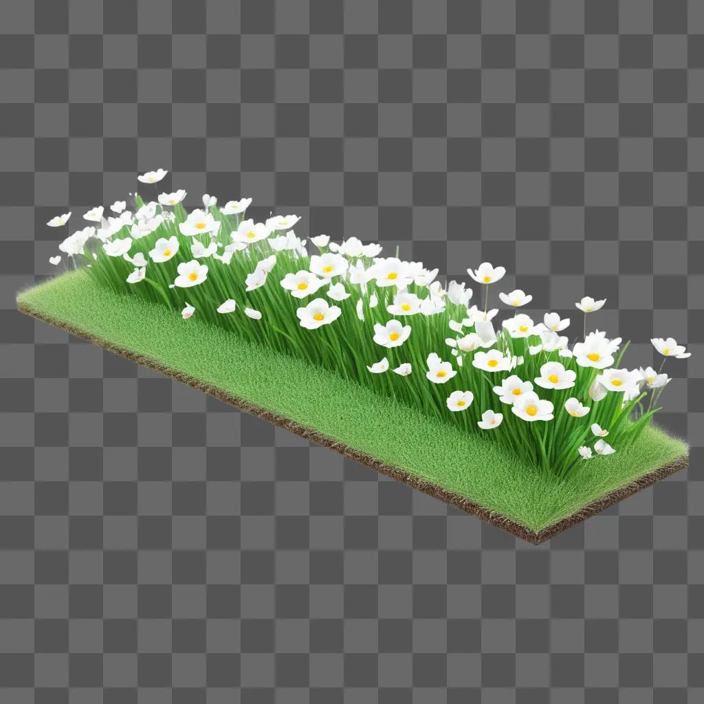 grassy area with white flowers in the background