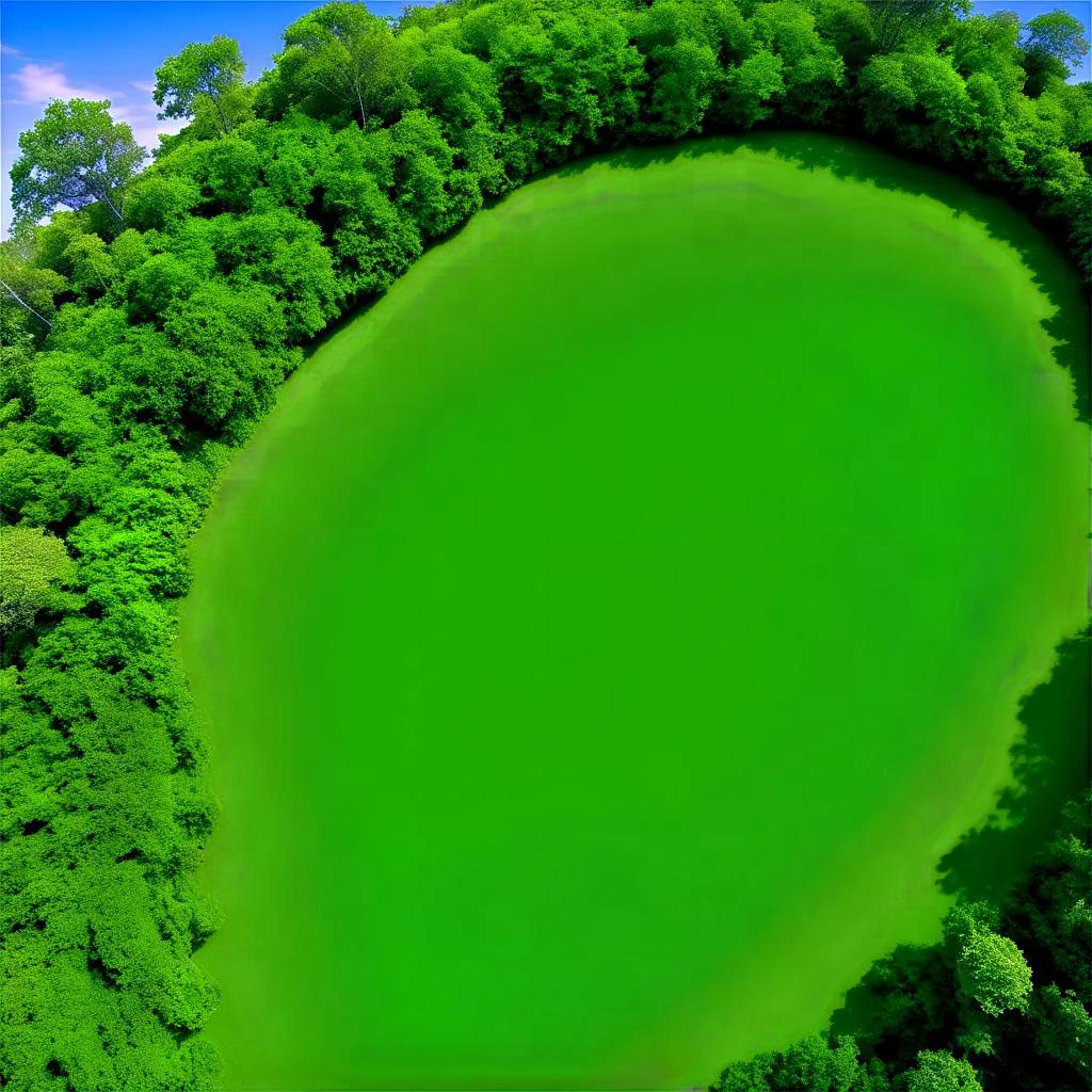 green, oval, aerial view of a forest