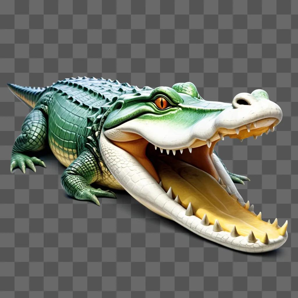 green alligator drawing with a wide open mouth