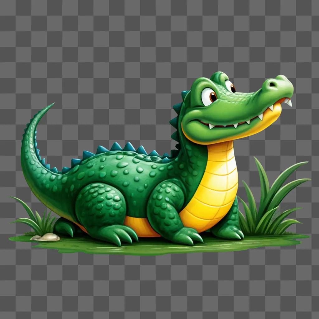 green alligator with a happy face drawing