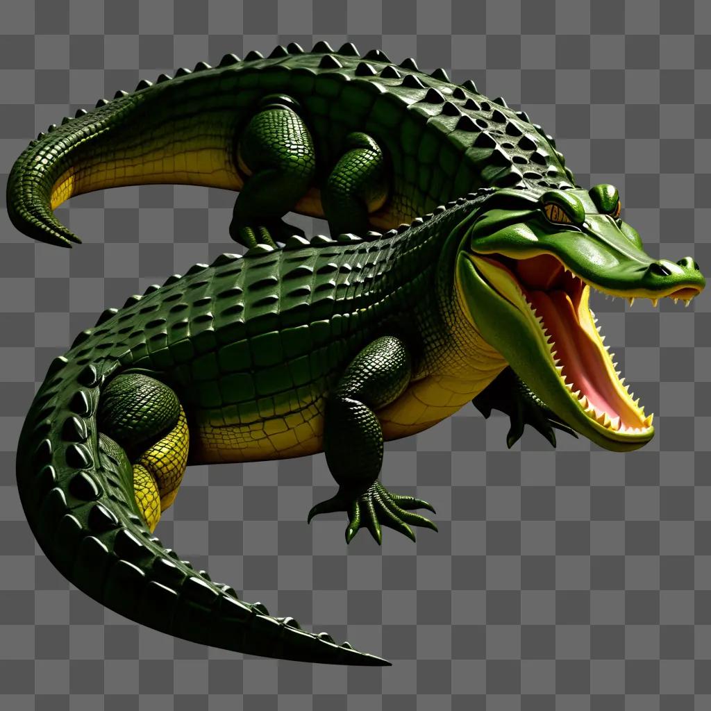 green alligator with a wide mouth and tongue sticking out