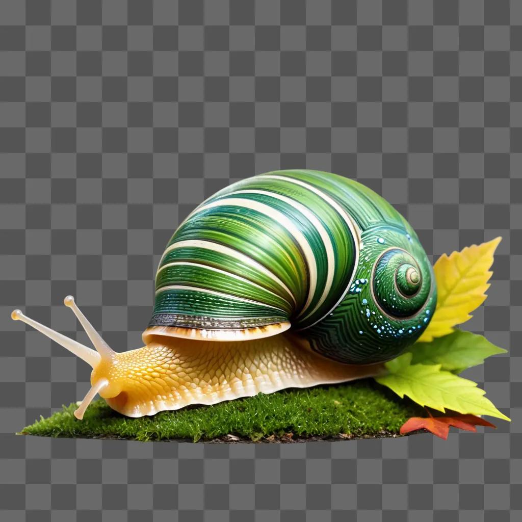 green and white snail with a leaf on its back