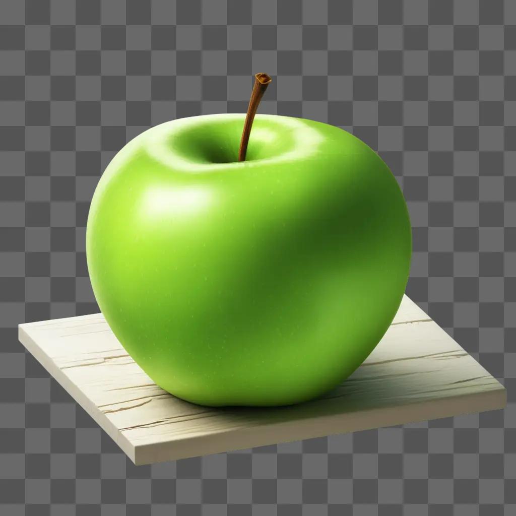 green apple sits on a wooden plank