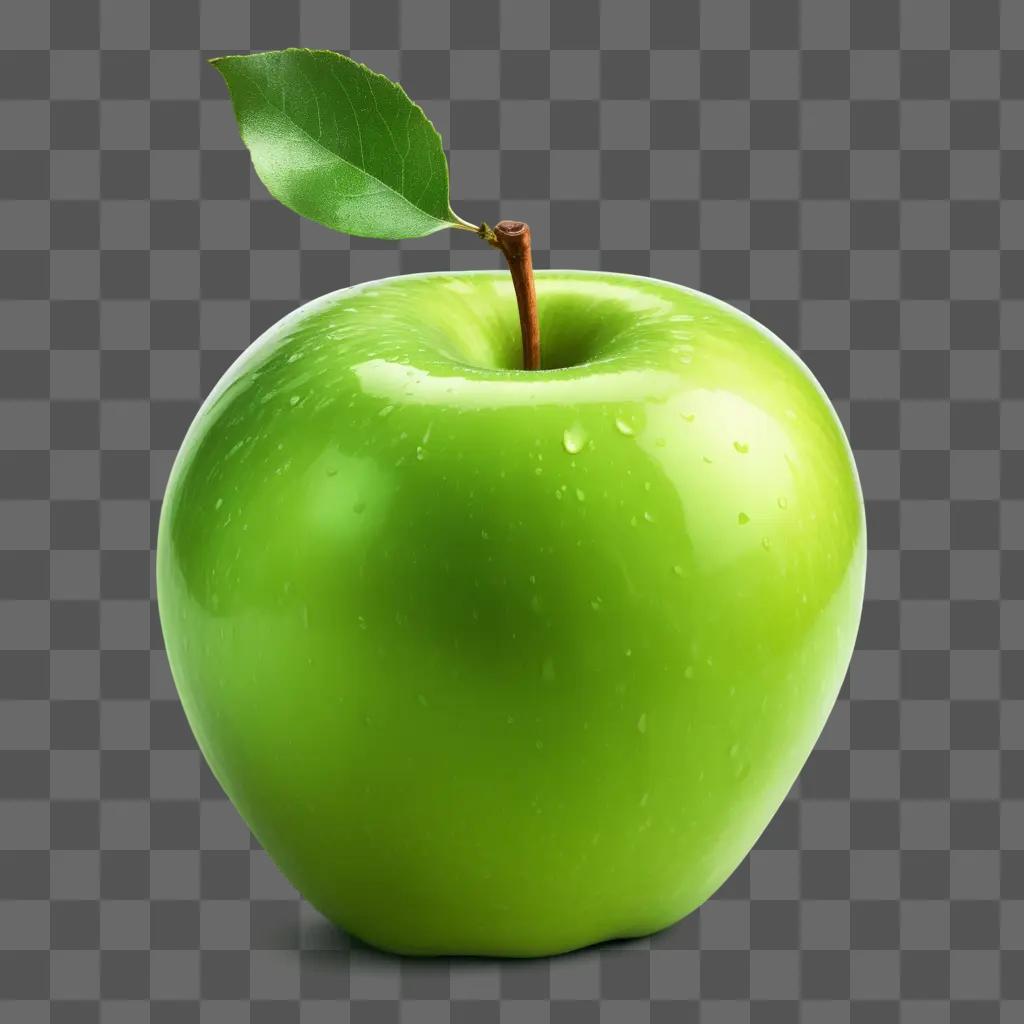 green apple with a green stem and leaf