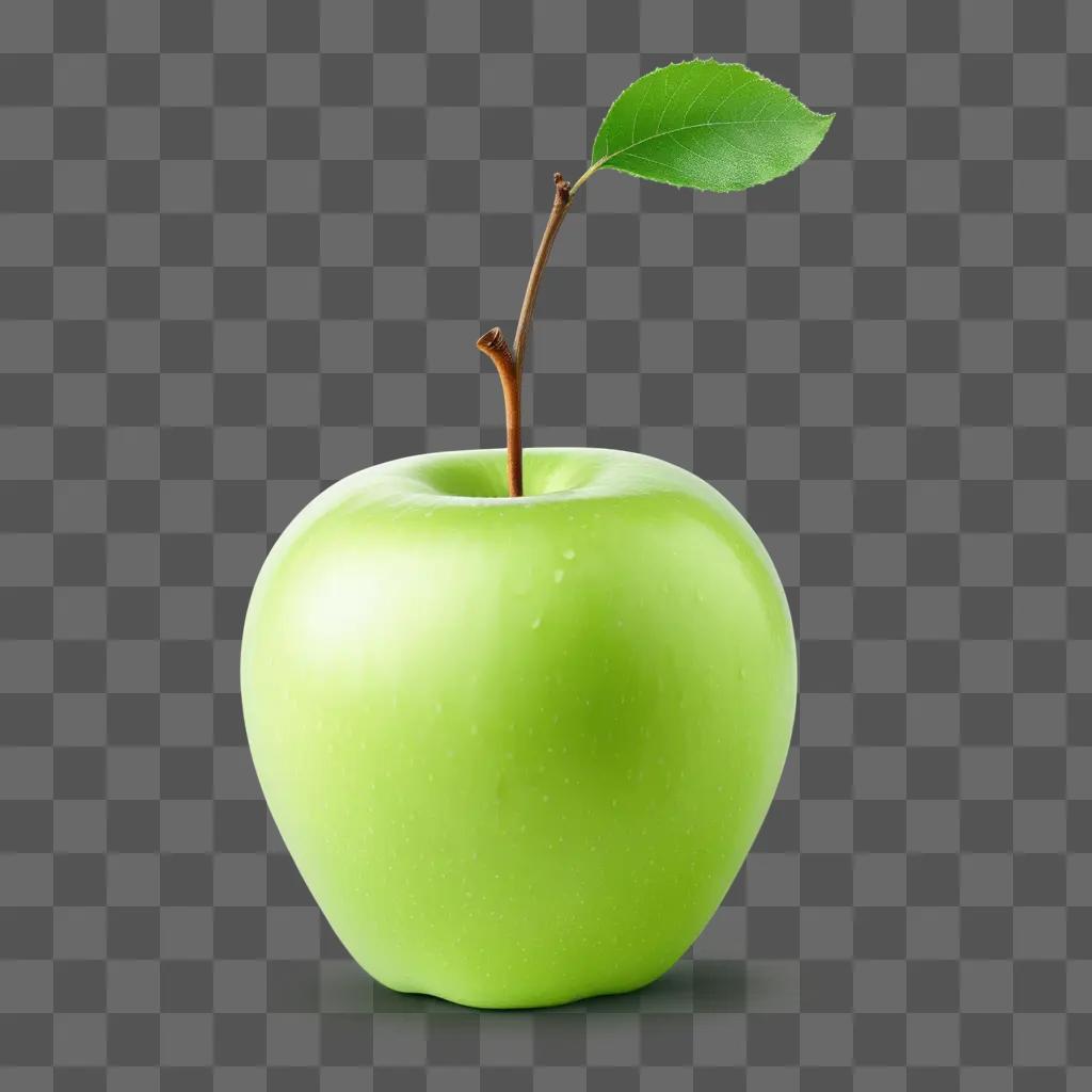 green apple with a green stem and leaves