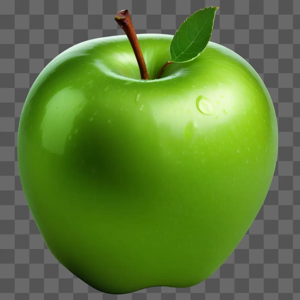 green apple with a stem and leaf on it