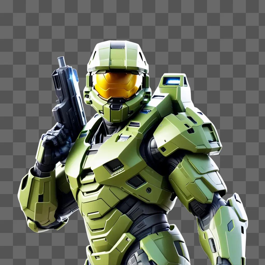 green-armored Master Chief holding a gun