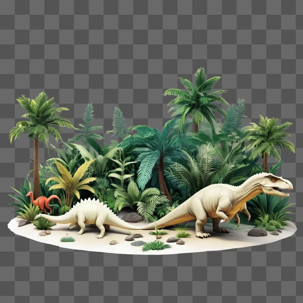 green background with a paleontological exhibit