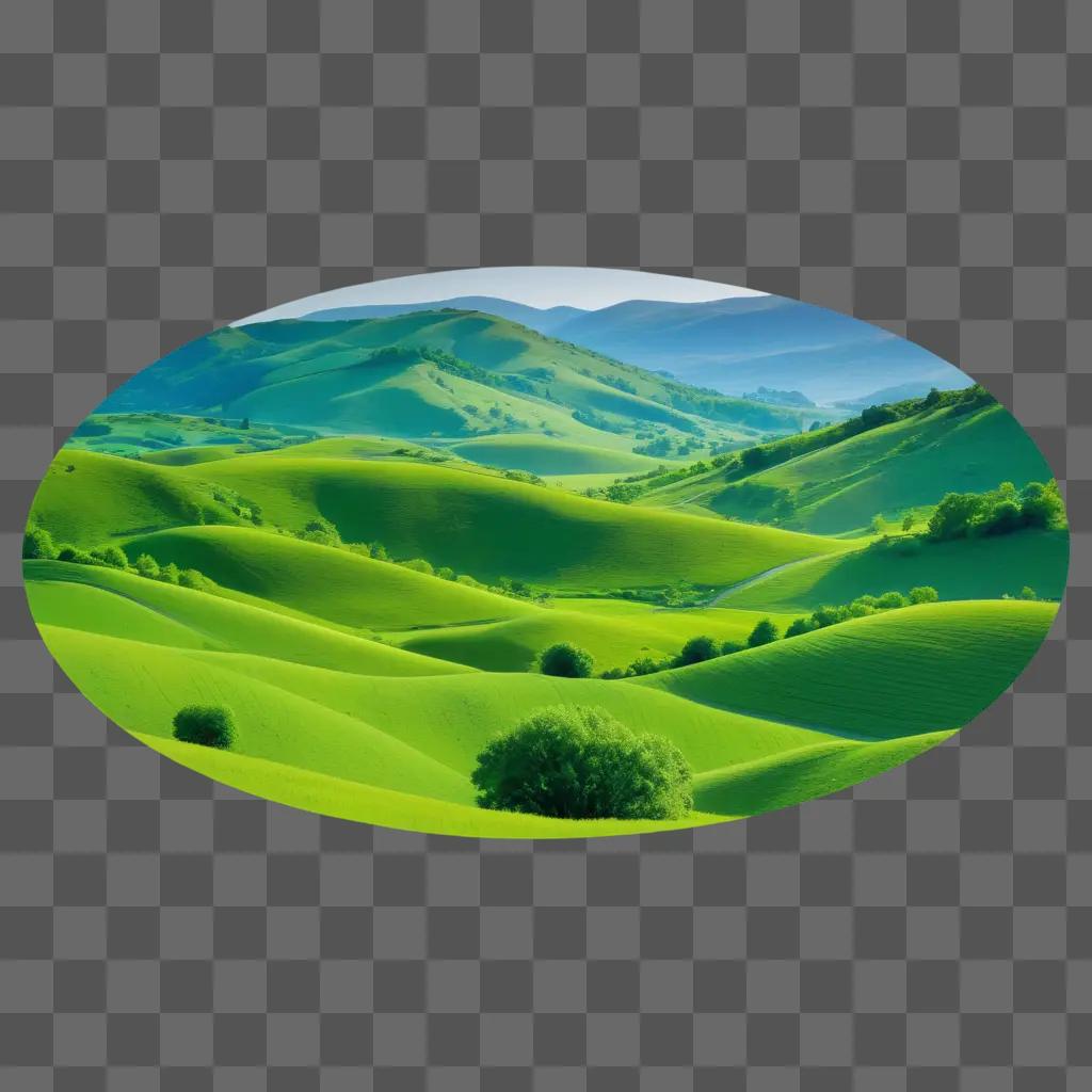 green background with trees and hills