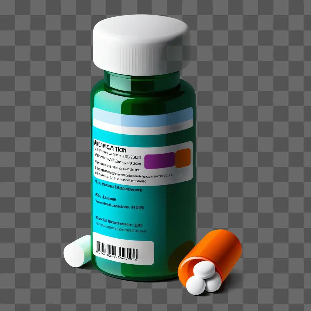 green bottle with pills on a green background