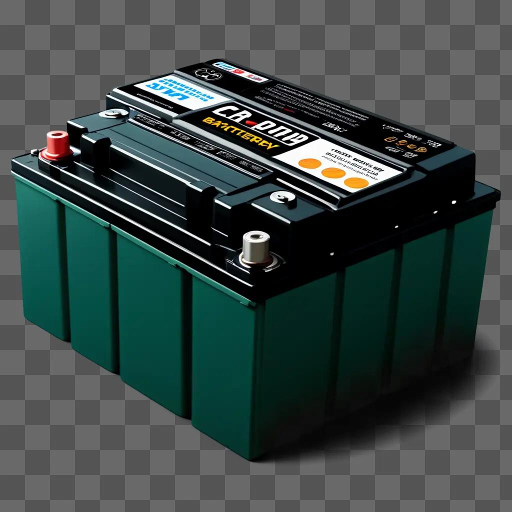 green car battery sits on a dark surface