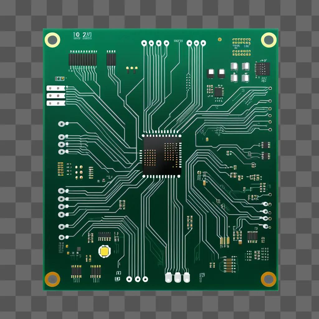 green circuit board with a circuit board design on it