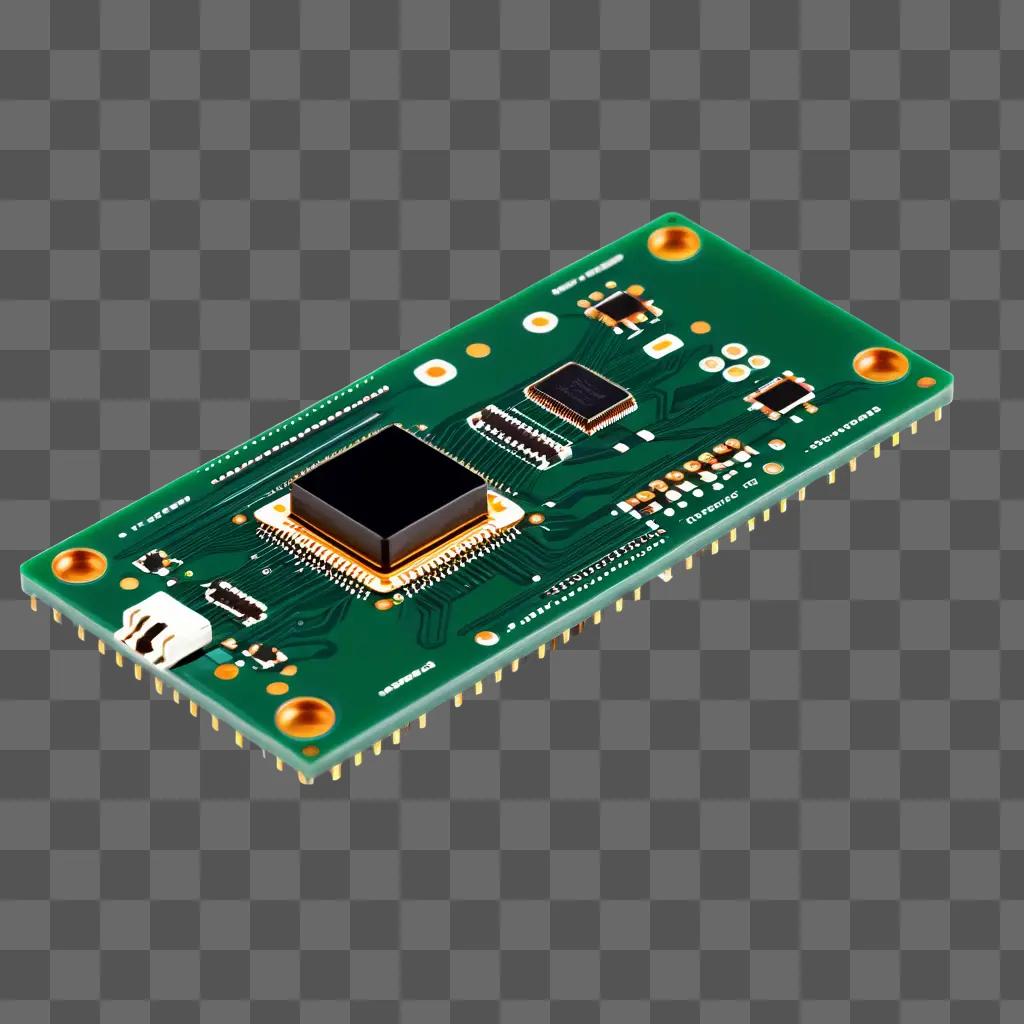 green circuit board with gold and black sensors