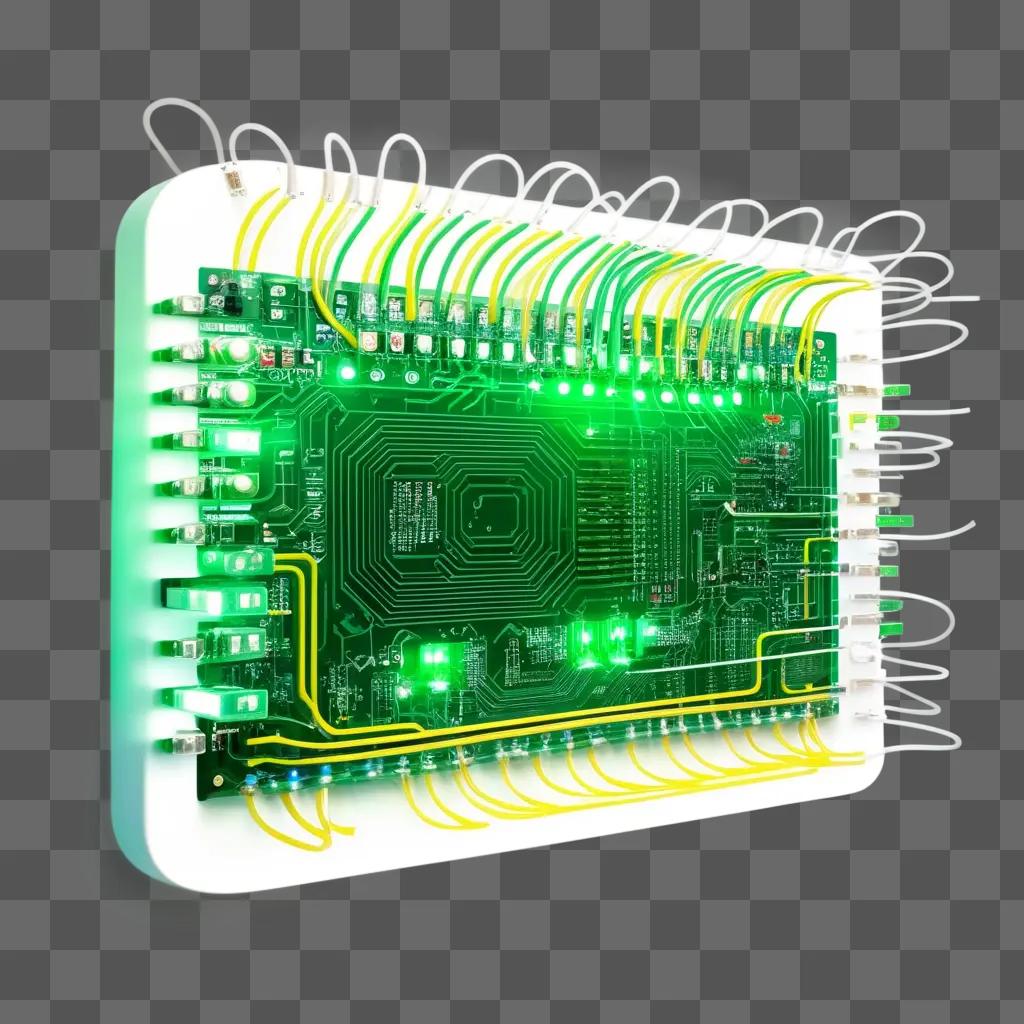 green circuit board with yellow wires