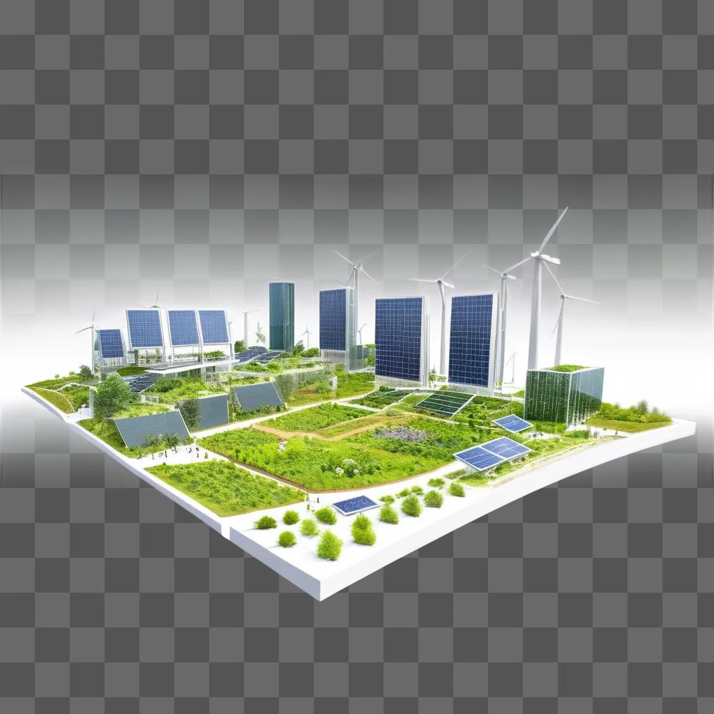 太陽光と風力エネルギーを動力源とするグリーンシティ