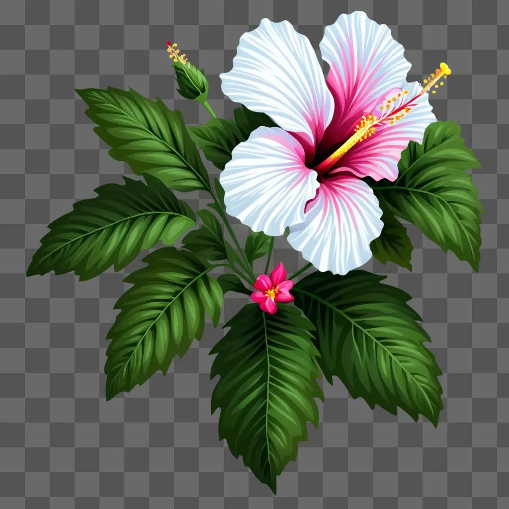 green clipart hibiscus with pink petals and green leaves