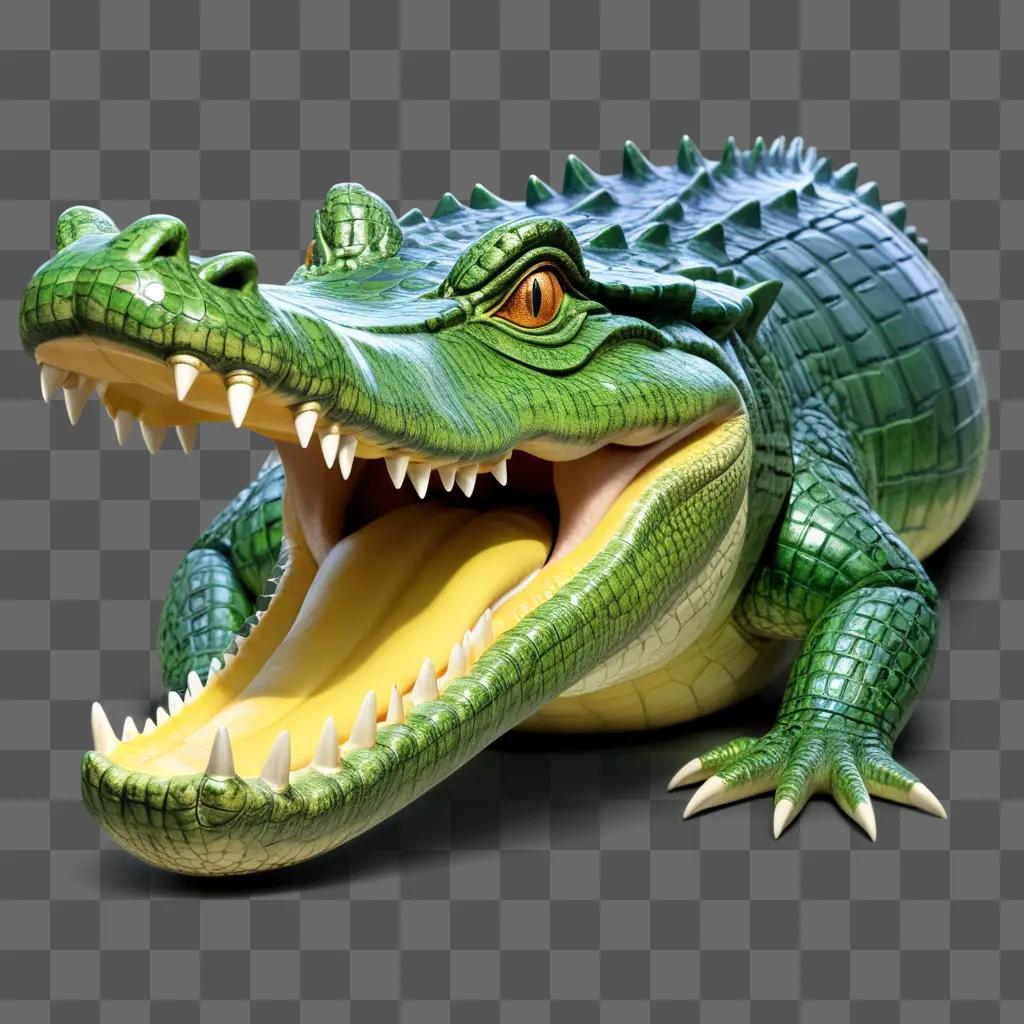 green crocodile with open mouth and big teeth