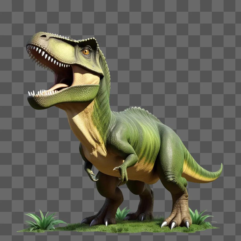 green dinosaur stands on a green grass field