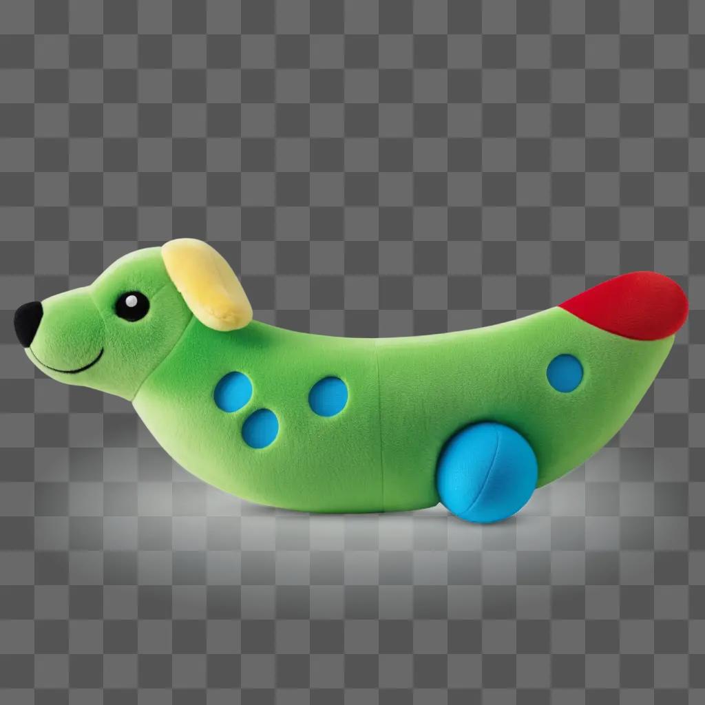 green dog toy with a blue ball inside