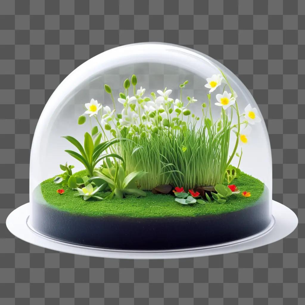 green dome filled with flowers and grass