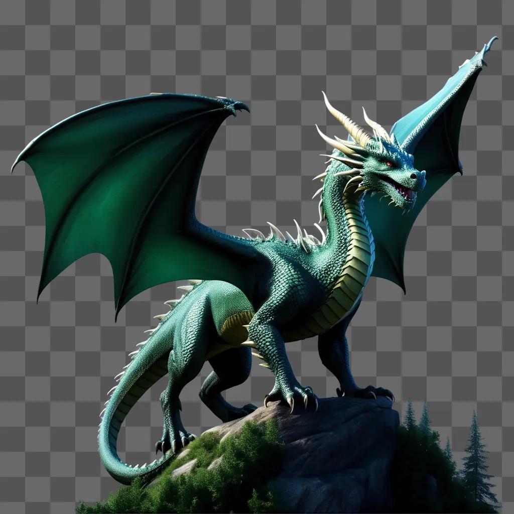 green dragon on a rocky ledge