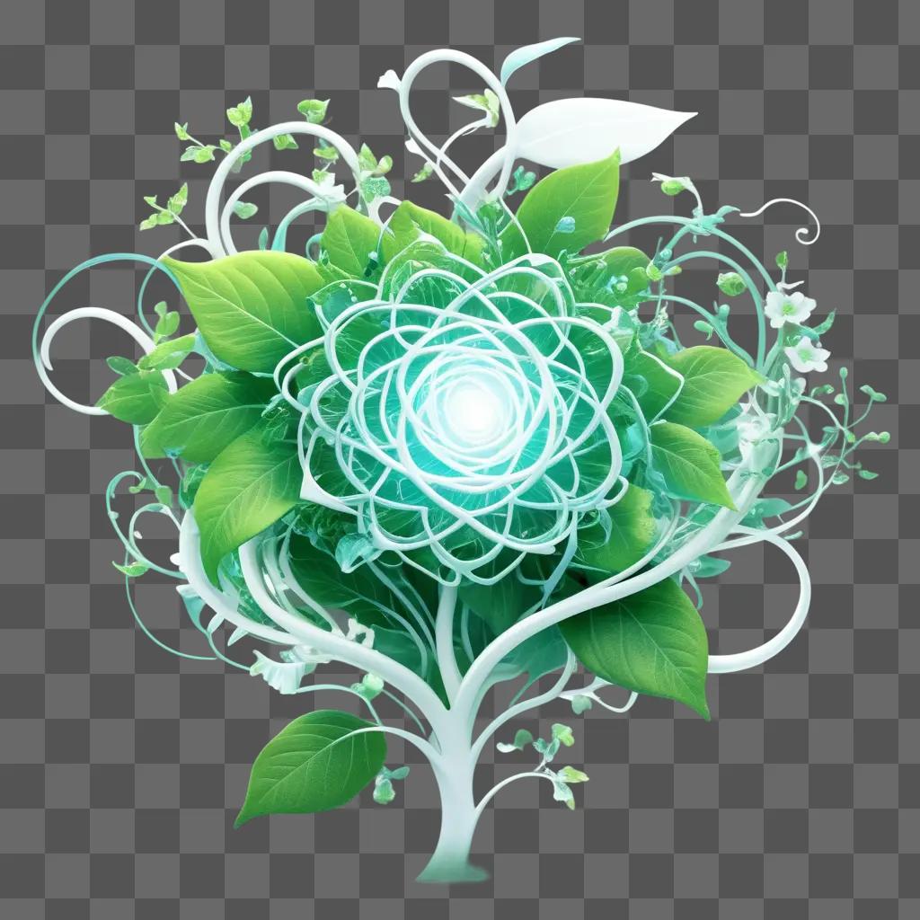 green floral image with a blue glow