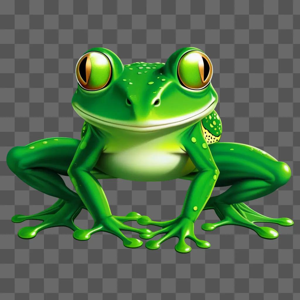 green frog sitting in a green background