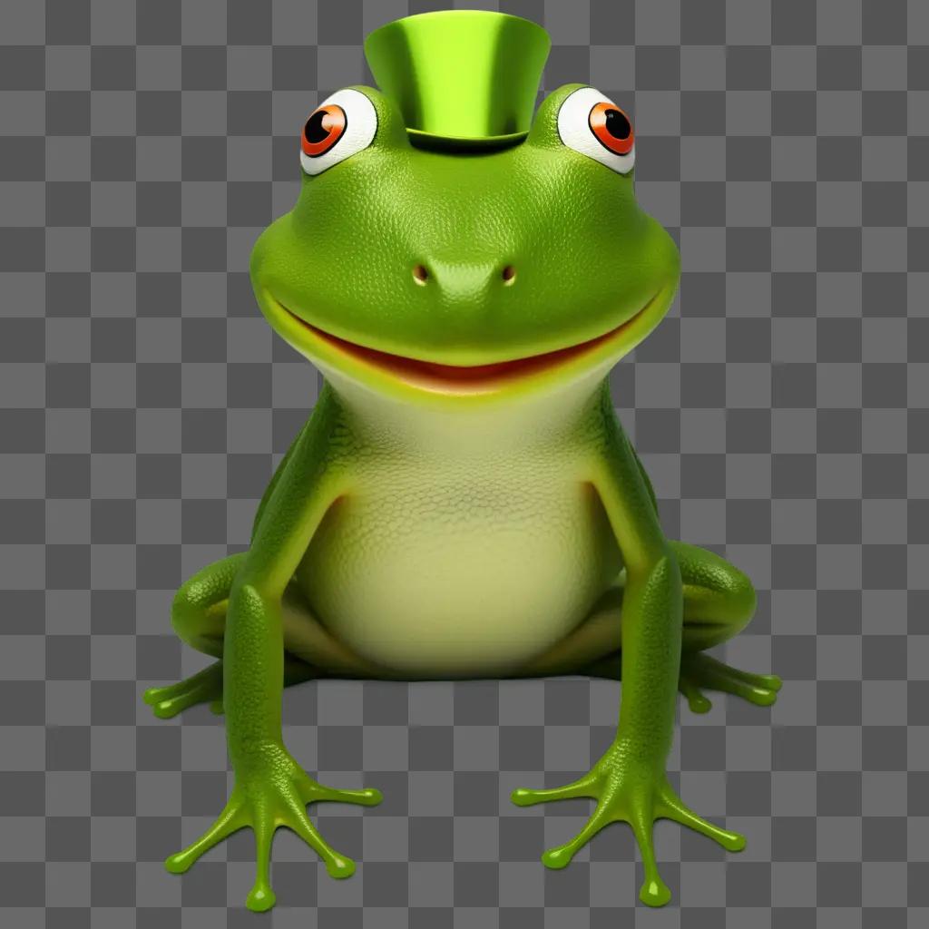 green frog with a hat on its head