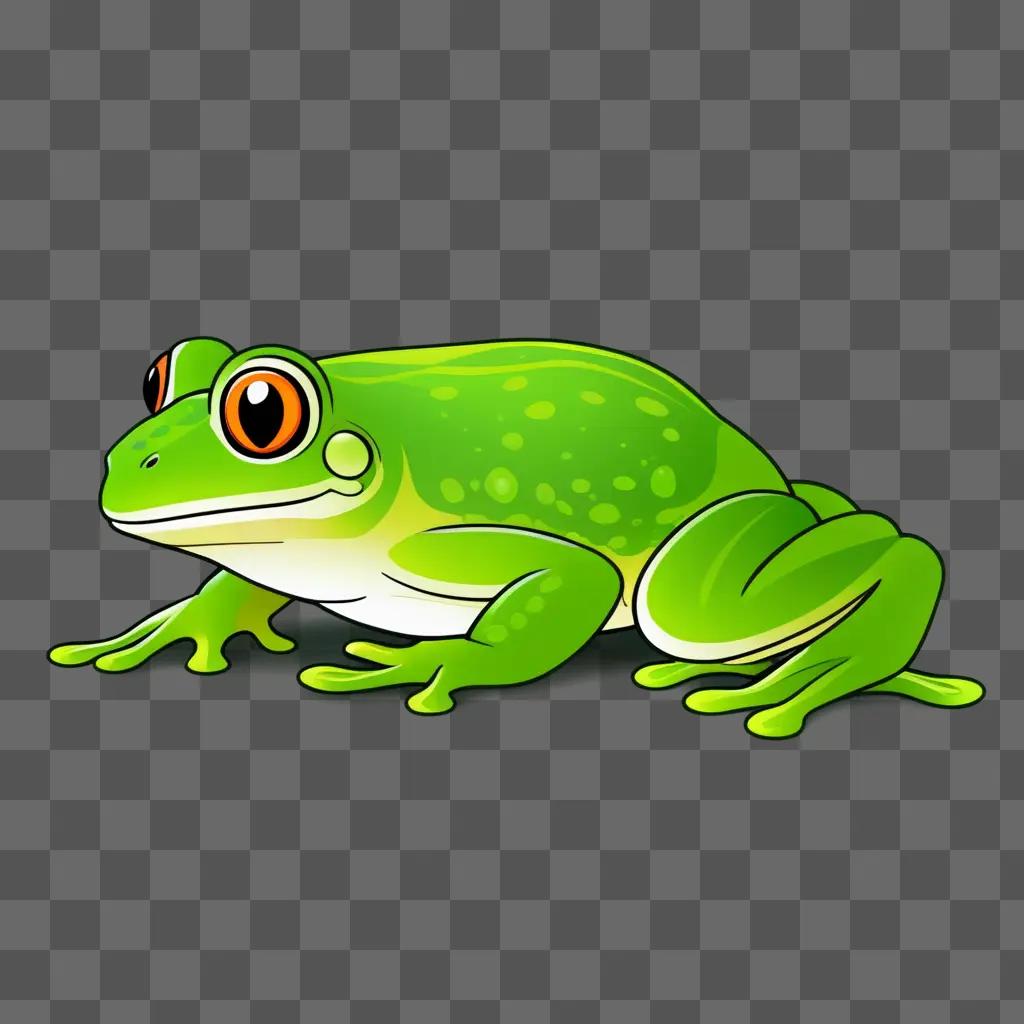 green frog with a red eye sitting on a green background