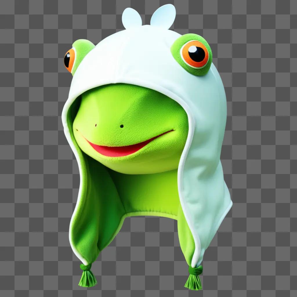 green froggy hat with orange eyes and green ears