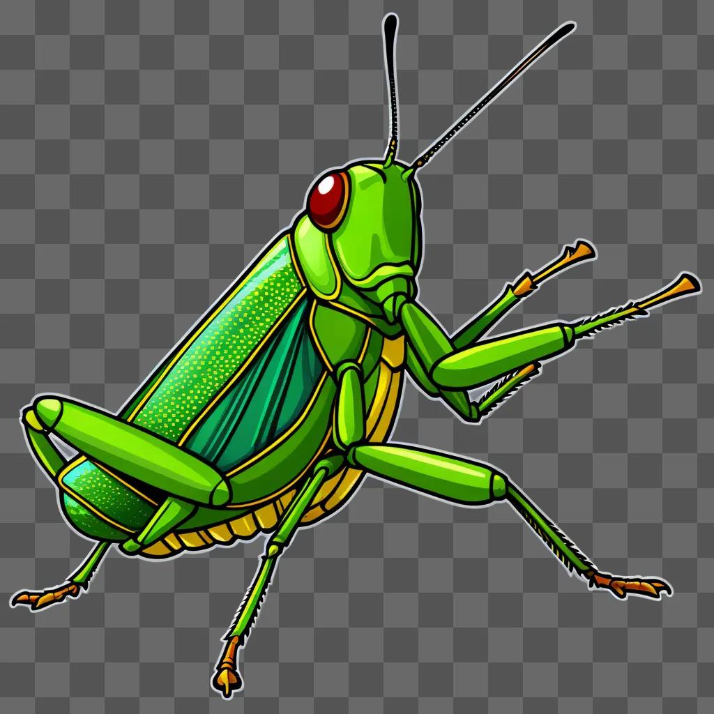 green grasshopper with red eye is shown in the image