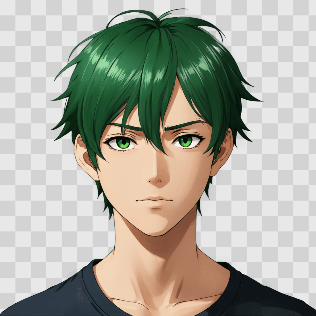 green hair anime boy A green-haired man in a black t-shirt