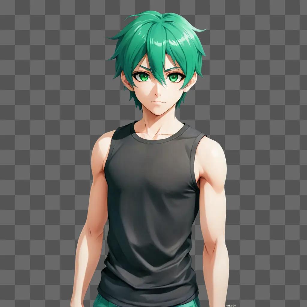 green hair anime boy A green-haired man in a black tank top