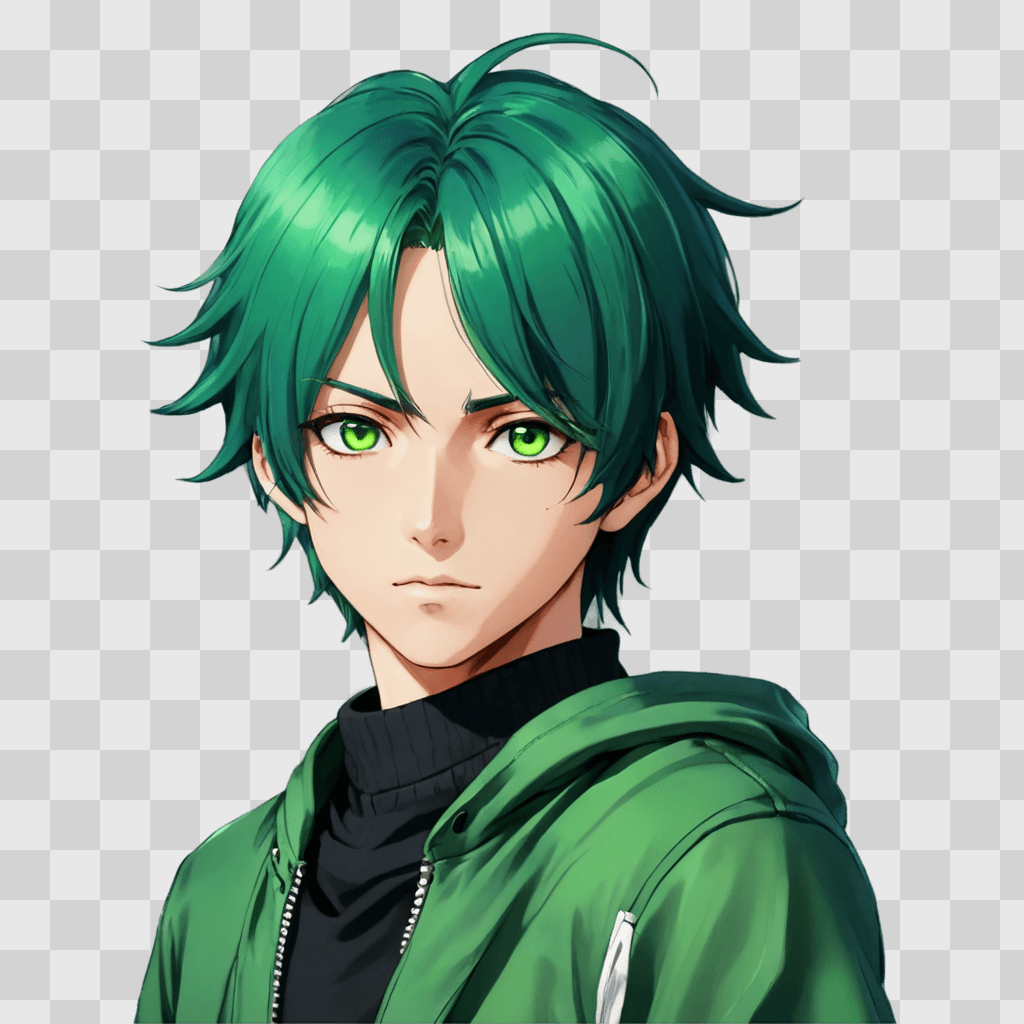 green hair anime boy A green-haired man in a green jacket