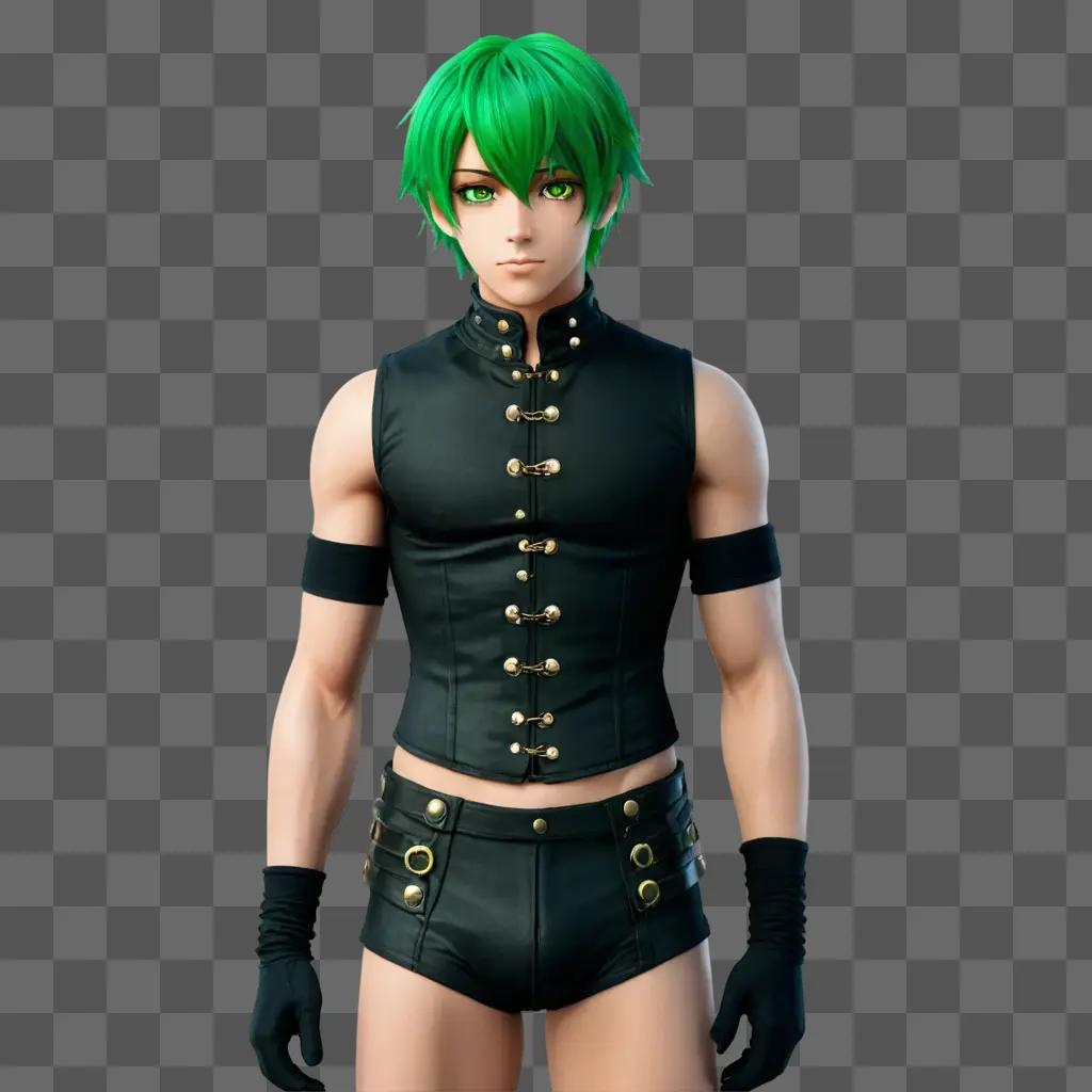 green hair anime boy A man with green hair and a black leather suit