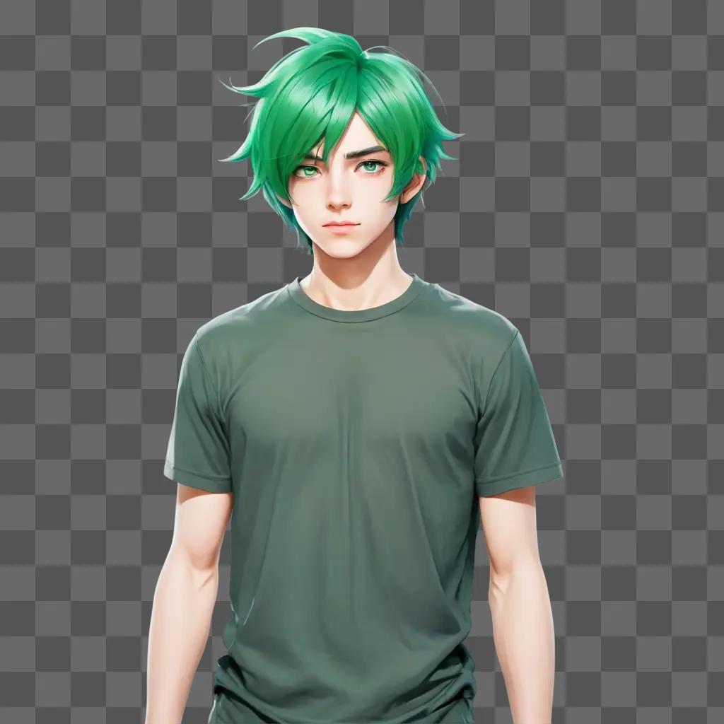 green hair anime boy A young man in a green shirt