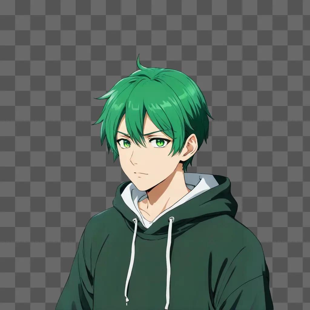 green hair anime boy An anime character wearing a green hoodie