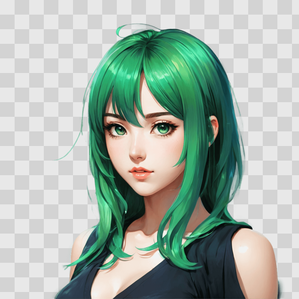 green hair anime girl A green-haired girl in a black top and skirt