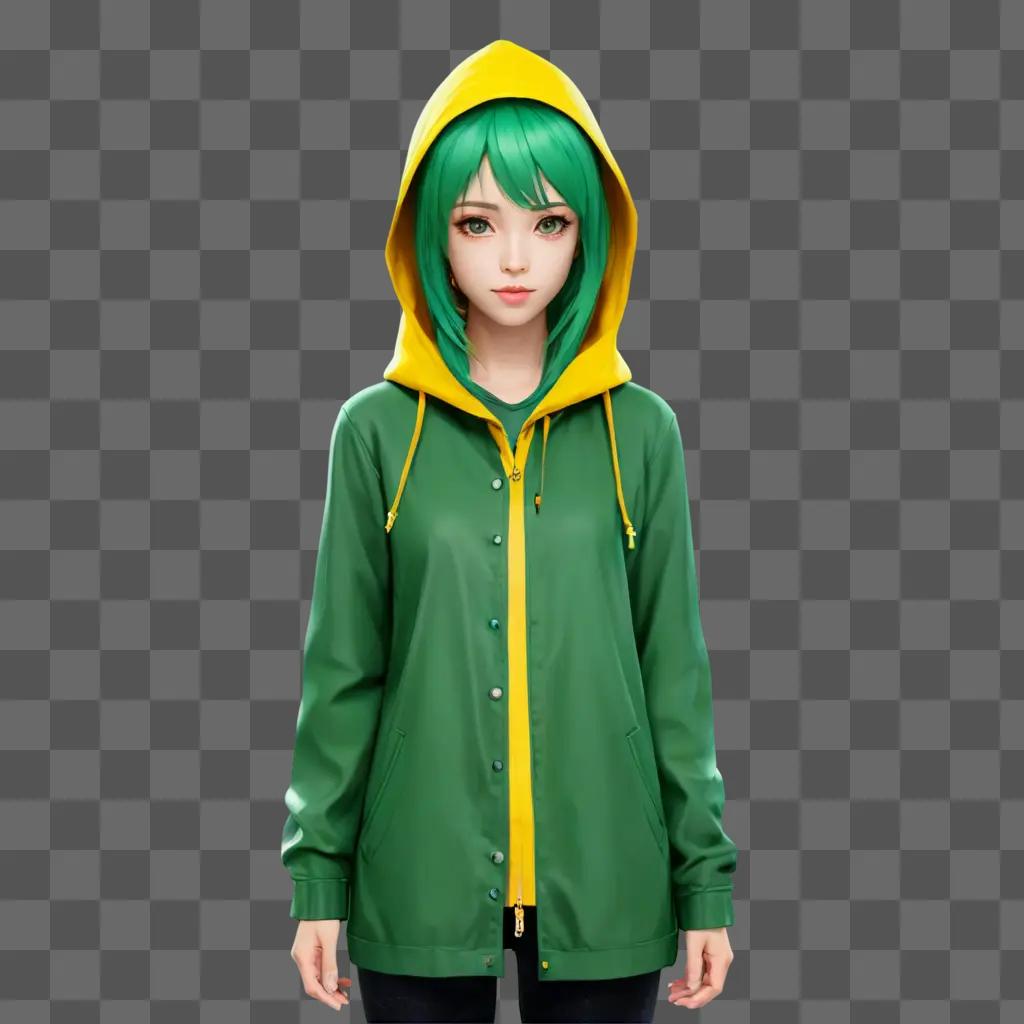 green hair anime girl An anime girl in a green jacket and hoodie